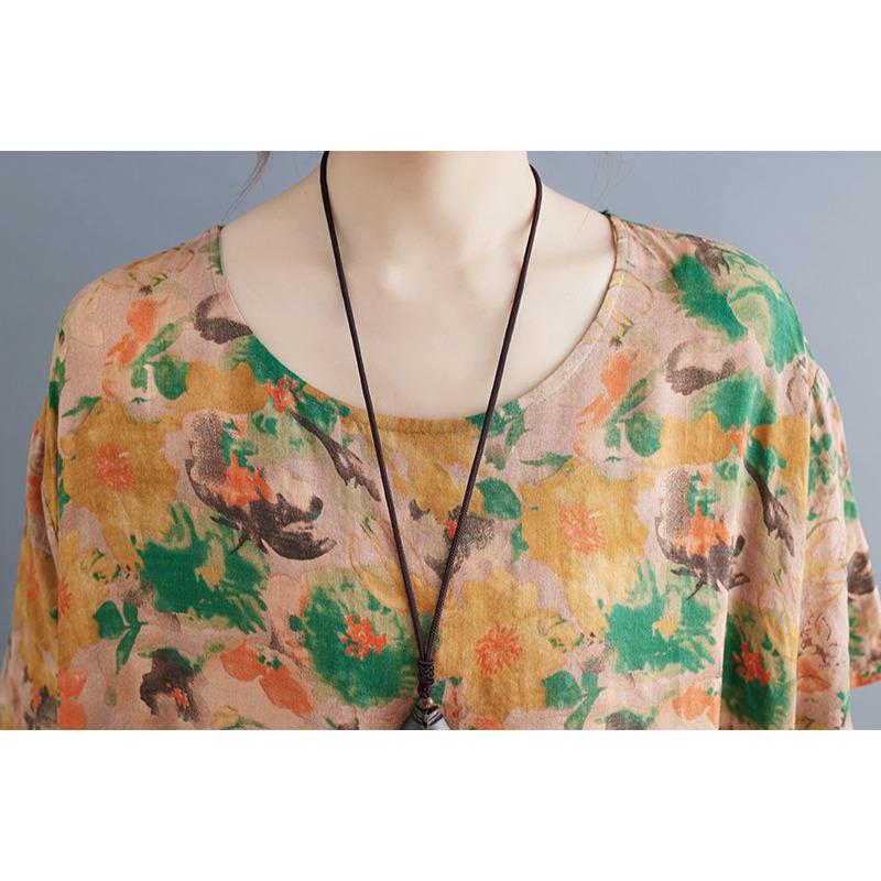 DIMANAF 2025 Летнее платье больших размеров для женщин Повседневное длинное винтажное льняное платье Свободное базовое платье с цветочным принтом