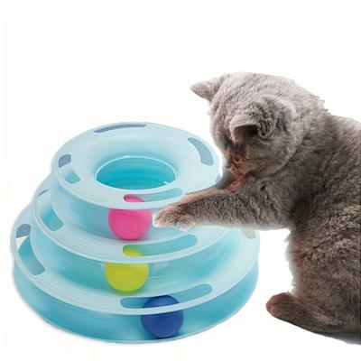 Трехслойная поворотная игрушка для кошек, развивающая игровая дорожка, башня, игрушка-дразнилка для кошек, интерактивная игрушка-мяч для кошек в помещении с трехцветным мячом