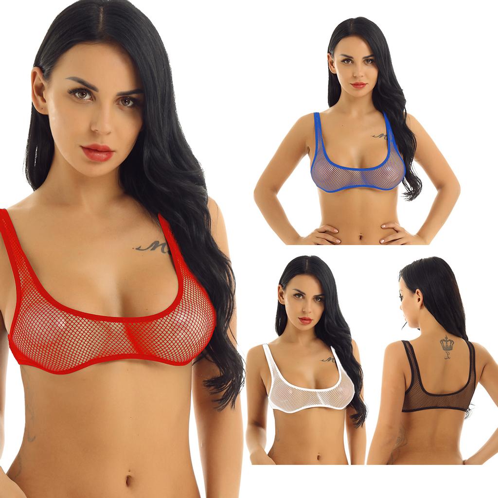 Women's Fishnet See Through Bra Top Unlined Bralette Sleeveless Tank Crop Tops Lingerie