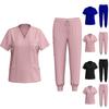 Women's Uniforms Quick Dry Fabrics V-Neck With Pockets Short Sleeves Long Pants Solid Color Workwear Suit