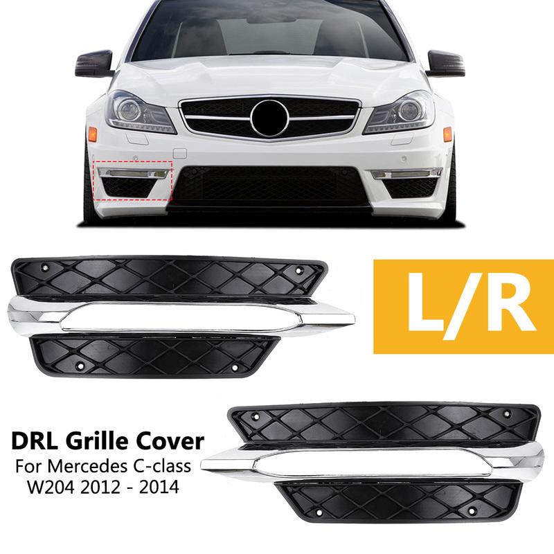 L/R Для Mercedes For Benz C-Class W204 2012-2014 Передний бампер Решетка ДХО Накладка Серебристое покрытие Кожухи фар Декор