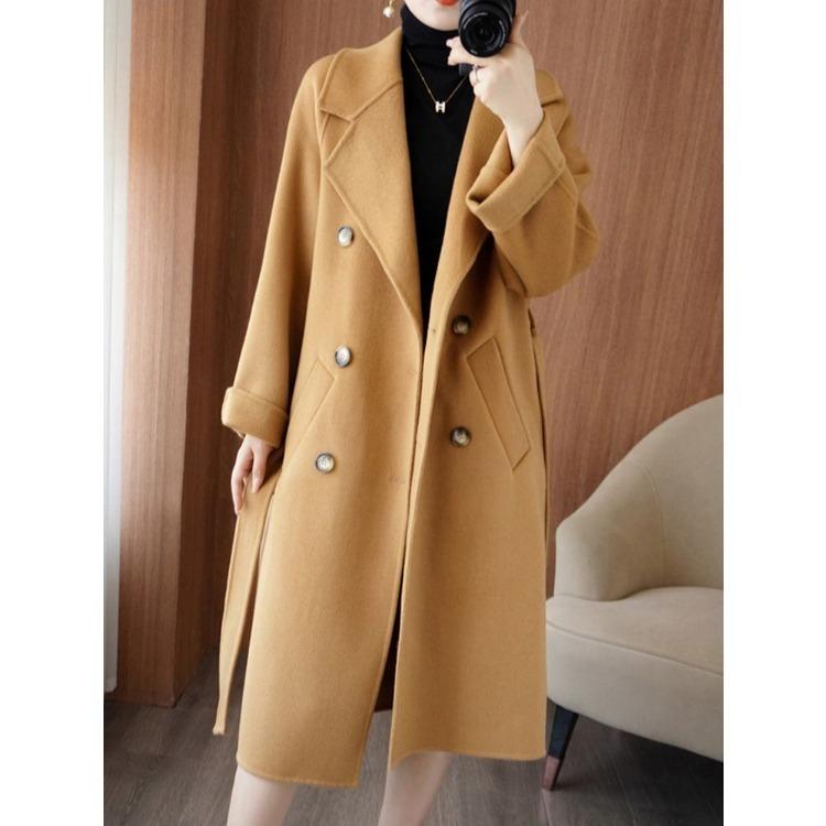 Модное и элегантное длинное шерстяное пальто двубортного дизайна для женщин