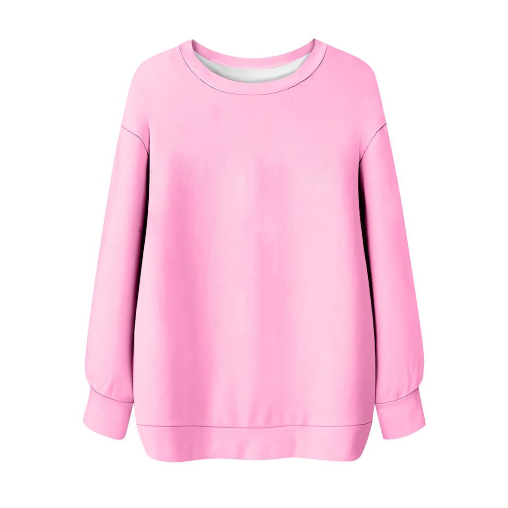 Женская однотонная футболка с круглым вырезом и длинными рукавами, свитшот
