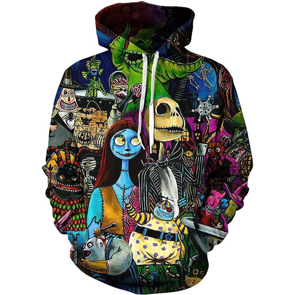 2024 Рождественская ночь ужасов 3D толстовка осень/зима новая 3D цифровая печать мужская толстовка с капюшоном рубашка