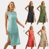 Women's Swimsuit Cover Up Crochet Knit Dresses Long Sleeveless Crewneck Swimwear Dress Side Split Beach Midi Dress