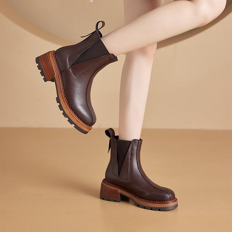 2025 осенние бархатные кожаные ботинки Мартин женские на толстой подошве с внутренней танкеткой, ботинки-сигареты женские, ретро, повседневная женская обувь на одной педали