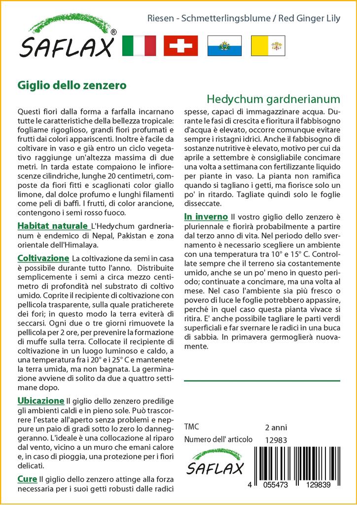 SAFLAX Подарочный набор - Красная имбирная лилия - 10 семян - С подарочной коробкой, карточкой, этикеткой и субстратом для горшков - Hedychum gardnerianum
