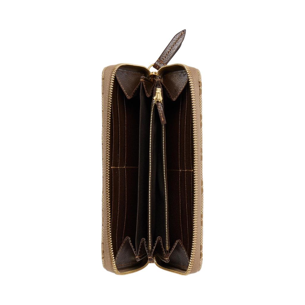Gucci Double G Generation Vintage Style Gold Hardware Zipper Closure GG Canvas Wallet Women wallet Beige Dark-Brown 443123-FAF05-9651