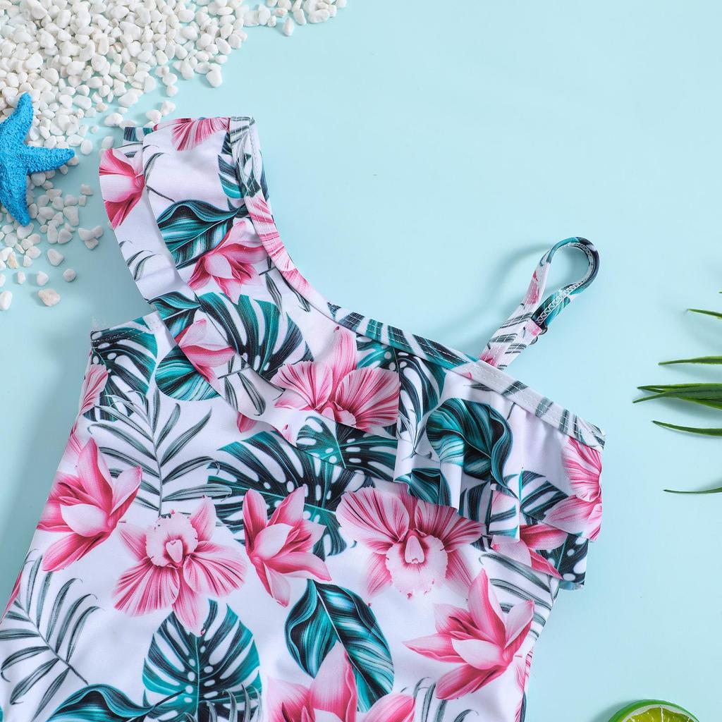 Девочкин купальник на одно плечо с цветочным принтом - Милый купальник для детей.