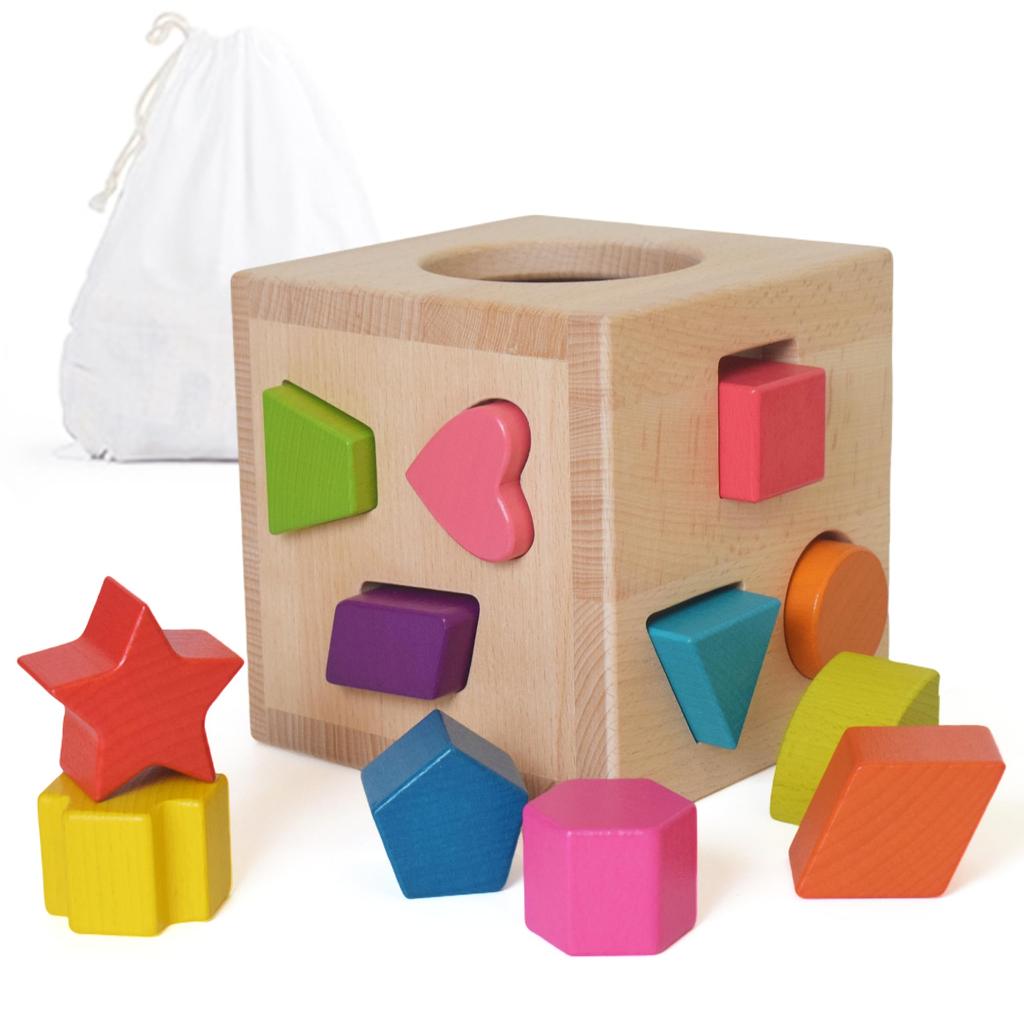 Shinse Shape Fitting Puzzle Box Fitting Shape Matching Wooden Toy Shape Recognition Fingertip Play Activity Cube Montessori Toy Educational Toy for