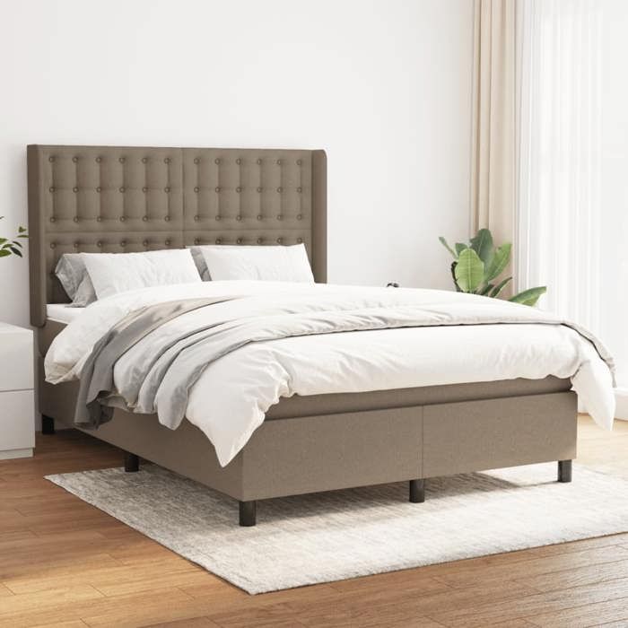 Maison Exclusive - Sommier à lattes de lit avec matelas Taupe 140x190 cm Tissu