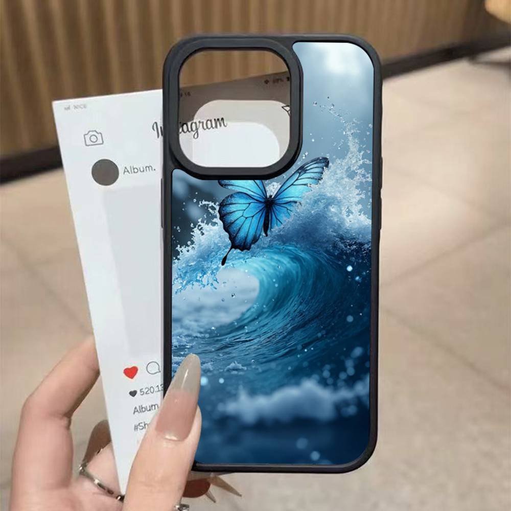 Blue Butterfly Ocean Waves For iPhone 17 16 Pro Max Air 13 12 Mini 14 15 Plus 11 PC+TPU Back Cover