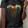 Women's Casual Short Sleeve T-Shirt Colorful Paw Print Heart Design with Multicolor Dripping Paint Art Fashion Artistic Tee