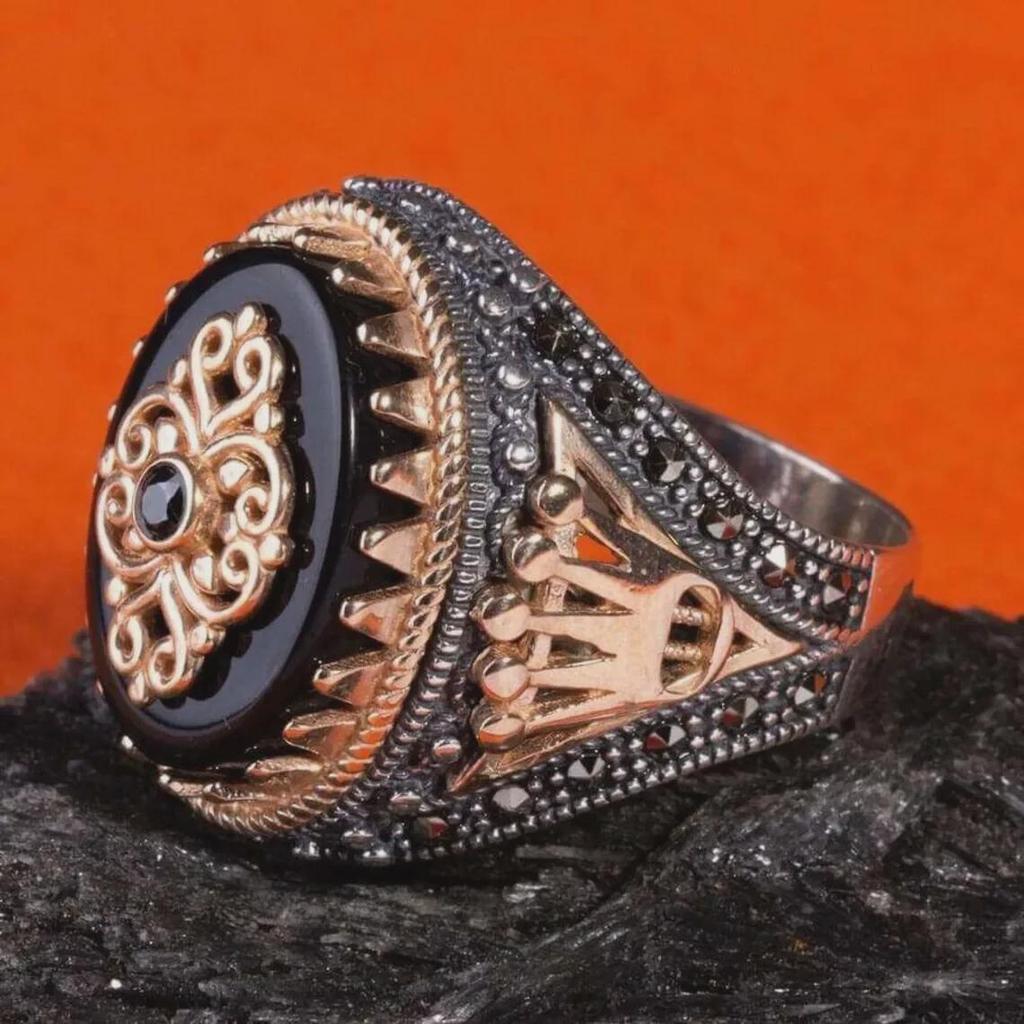 Мужское кольцо Hecheng 2022 Retro Black Agate — европейский и американский стиль