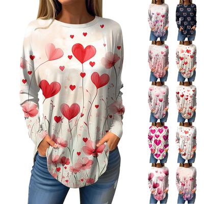 Футболки женские осенние повседневные рубашки с длинным рукавом толстовка винтажный графический принт топ пуловер ко Дню святого Валентина