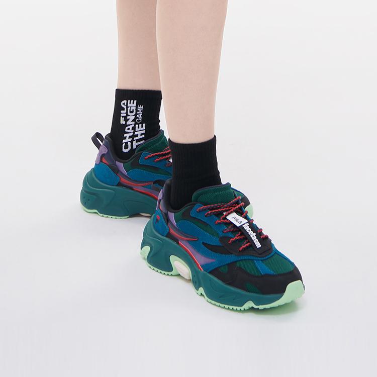 Facetasm X Fila Fusion Модные Повседневные FF Shuttle Низкие Кроссовки в Стиле "Папа" Женская кроссовка Черный Зеленый T12W234101FBB
