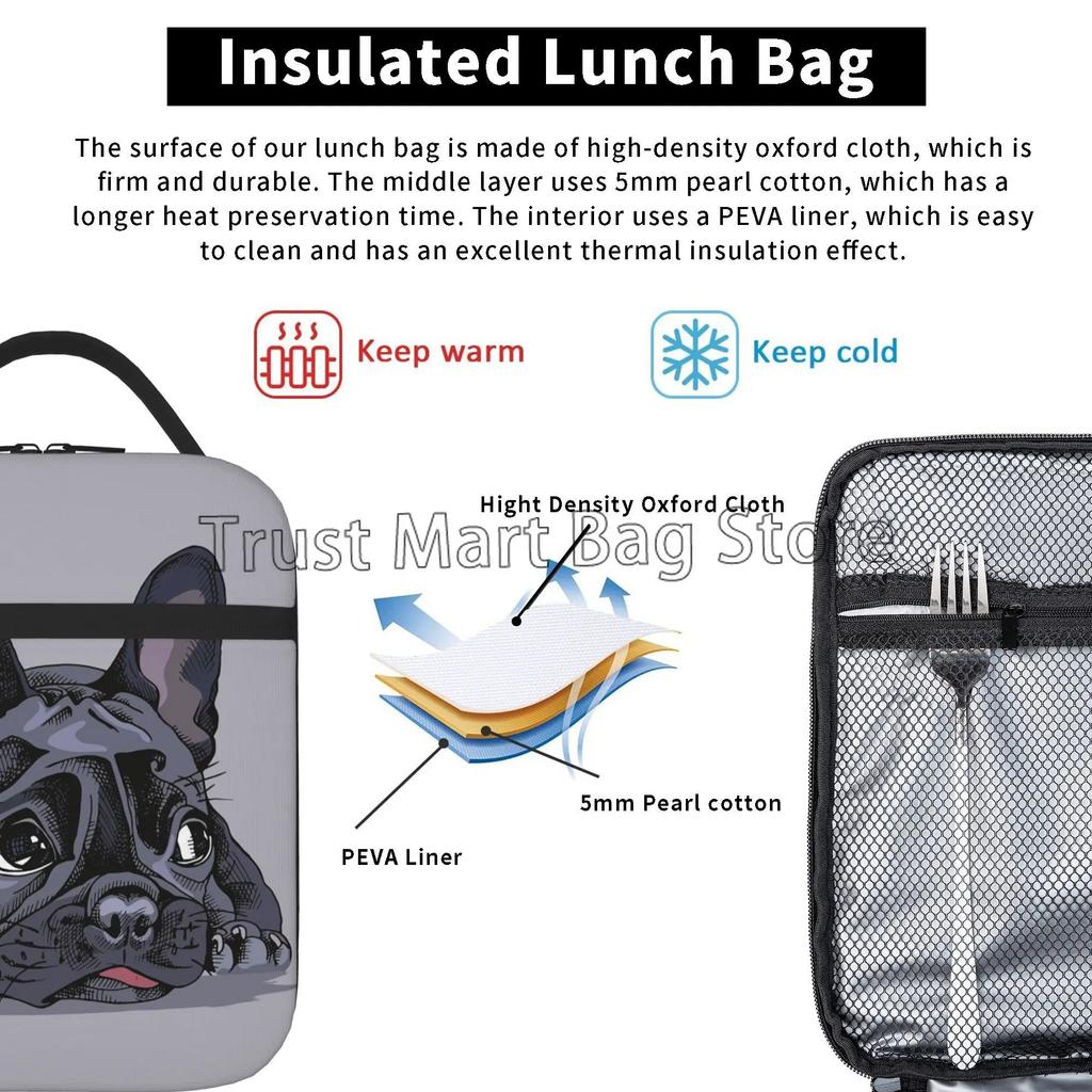 Французский бульдог щенок мордашка изолированный ланч-бокс для работы школы пикника многоразовый портативный термохолодильник ланч-бокс для женщин и детей