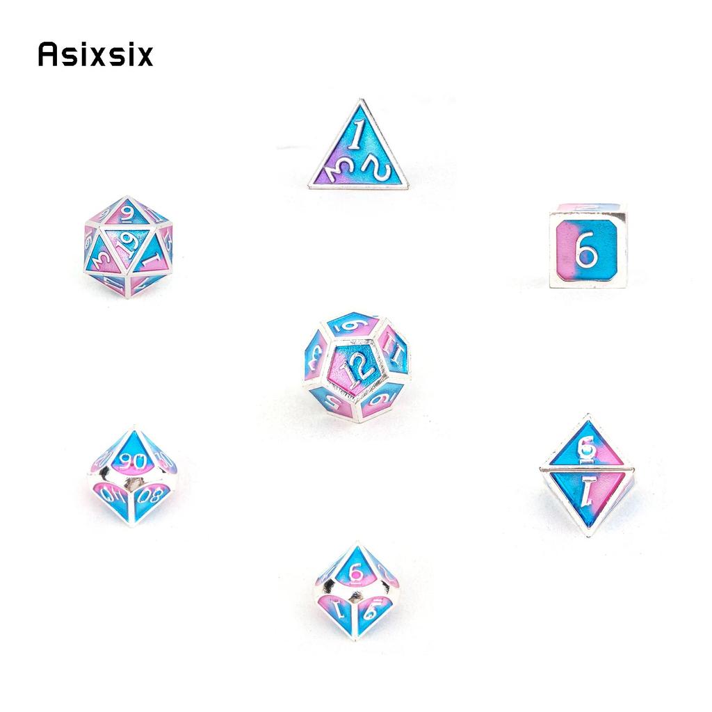 7 шт., синие, розовые, стандартные металлические кубики, набор твердых металлических многогранных кубиков, подходящий для ролевой ролевой игры, настольной игры, карточной игры
