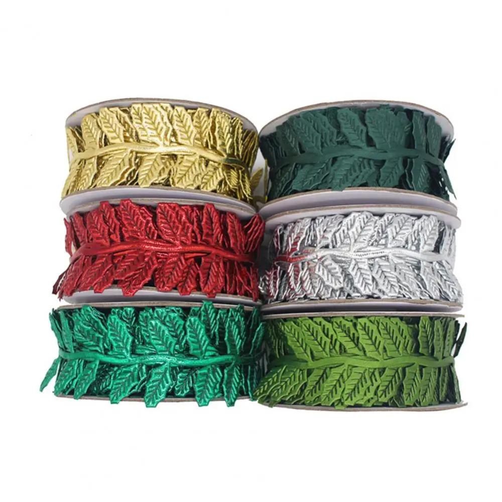 Multi Color Satin Ribbon Ultrasonic Cut Foliage Ribbon Handmade Bow Leaf Trim Tree Ornament