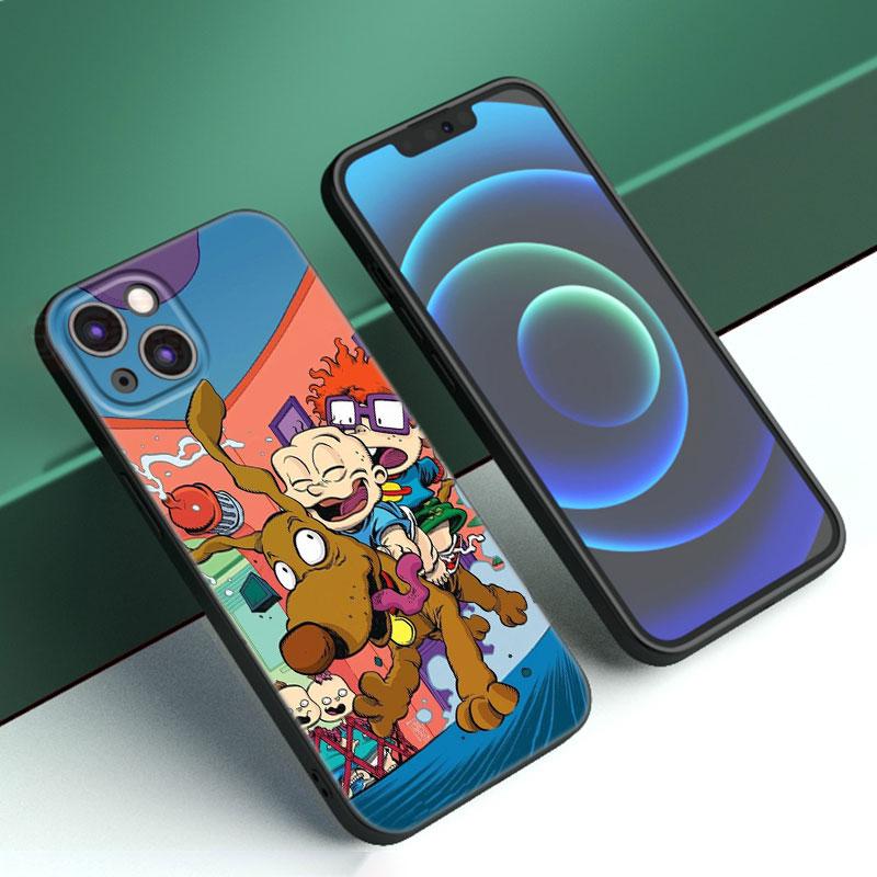 Чехол для телефона с изображением героев мультфильмов R-Rugrats для Apple iPhone 12 13 Mini 11 14 15 Pro Max 7 8 Plus X XR XS SE 2020 2022, черный силиконовый чехол