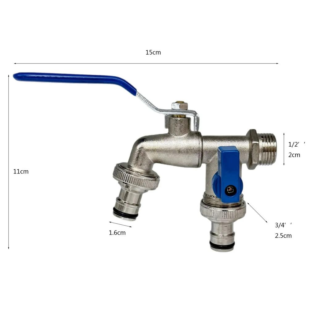 1xbrass Water Faucet Garden Tools 1/2" Connection Classic Dual-outlet Garden Faucet Easy Install With Brass Ball Valve