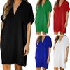 Женское летнее повседневное свободное однотонное мини-платье с v-образным вырезом и коротким рукавом