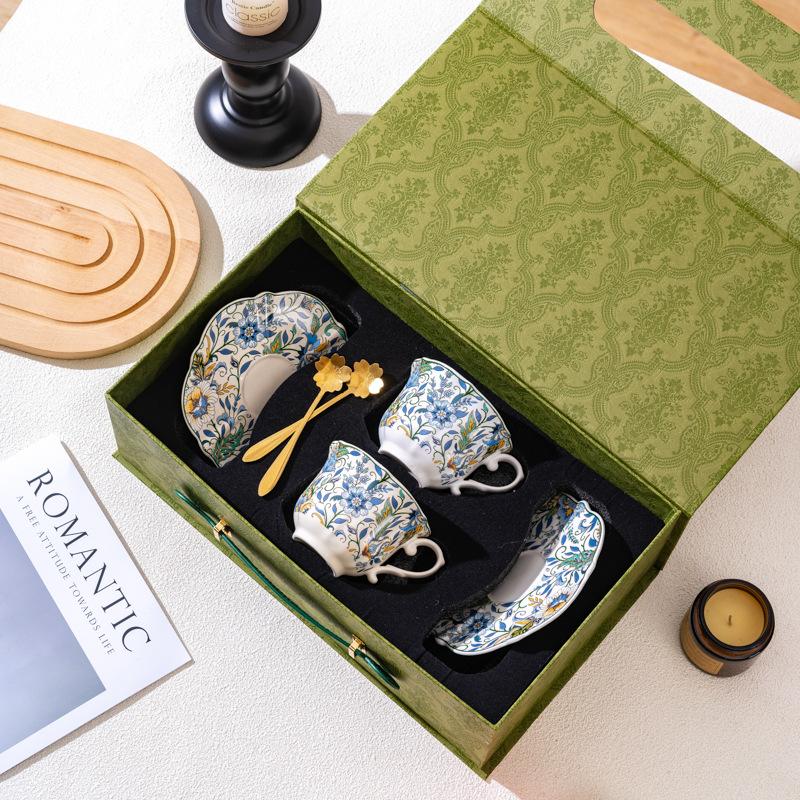 Retro Blue and White Porcelain Series Coffee Cup and Plate Gift Box Set Afternoon Tea Cups and Plates Couple Cups  Birthday Gifts and Souvenirs