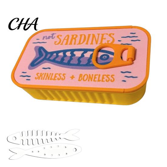 Cute Desk Storage Sardines Jewelry Box with Fishbone Partitions, Compact Mini Travel for Rings Case, Earrings Necklaces Container Women Portable