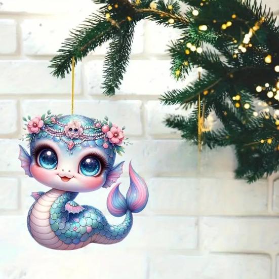 Подвеска в виде змеи-русалки, акриловое плоское украшение для автомобиля на Рождество, подвесная подвеска на елку, милый мультяшный подарок для влюбленных русалок на Рождество