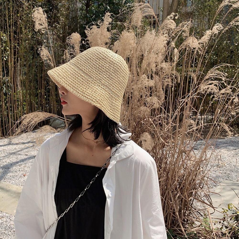 Casual Holiday Women's Fashion Cap Fisherman Hat Sunscreen Hats Hand-woven Bucket Straw Beach Hat
