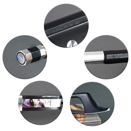 VINGOBOW Double Bass Bow, French Style, Carbon Fiber, Black Hair, All Sizes 4/4