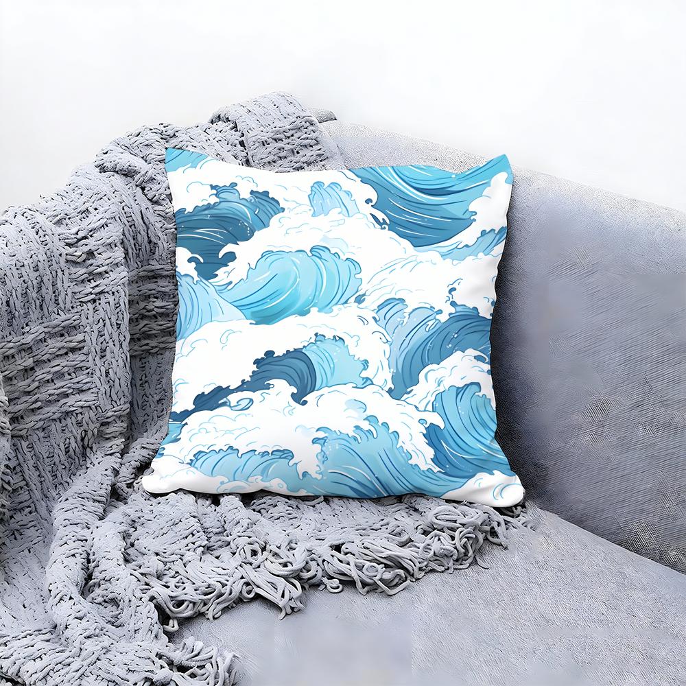 Calm Light Blue Ocean Ripple Print Cushion Cover Premium Reversible Pillow Cove in One Design for Any Room Car Interior