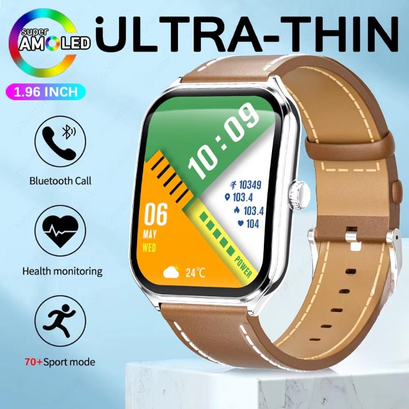 2025 Новые 7,5 мм Ультратонкие Смарт-часы Мужские 1,96" AMOLED-экран Всегда Показывать Время Пульс Спорт Водонепроницаемые BT Звонок Смарт-часы