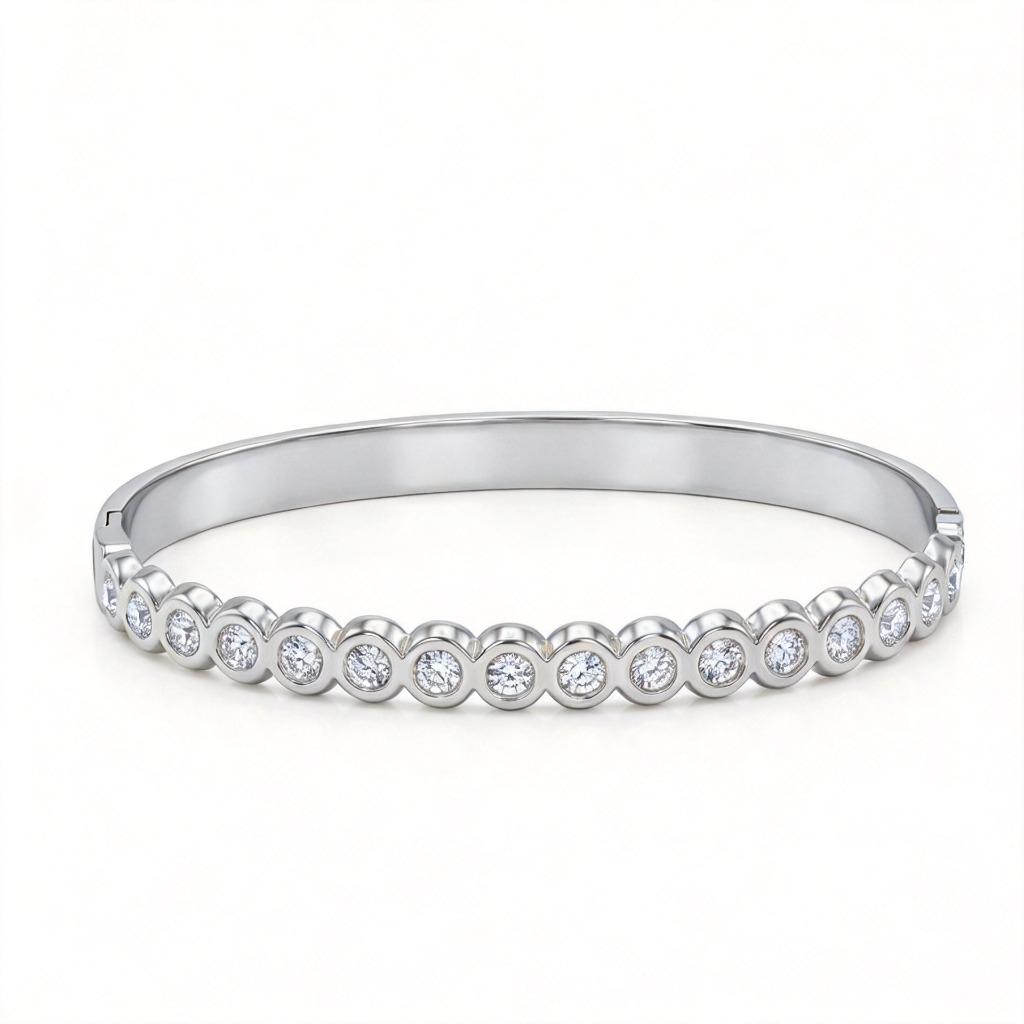 Gold Color Snap-on Circular Zircon Bangle, Stainless Steel Bracelet for Women, Fashion Jewelry Gift 60mm