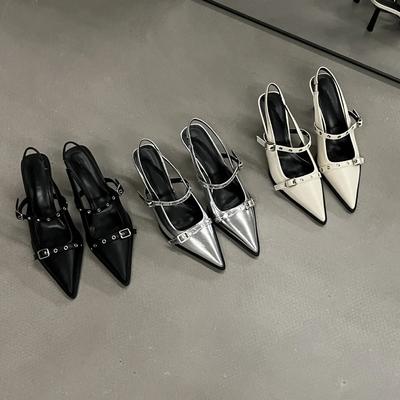 Модные летние женские сандалии с заклепками и острым носком, модные туфли Singbacks, элегантные женские босоножки на высоком каблуке для отдыха на открытом воздухе, туфли-лодочки