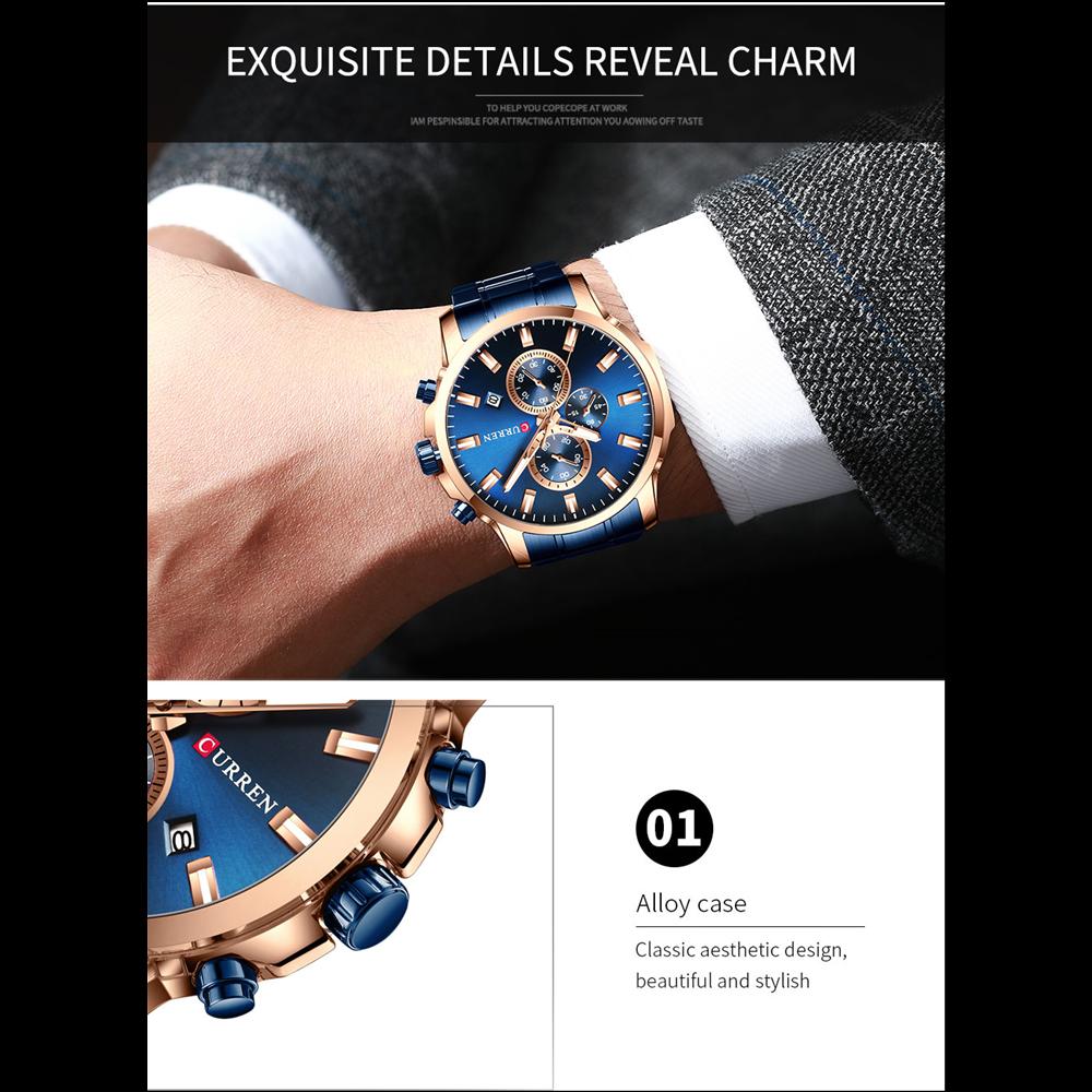 CURREN Luxury Brand Sports Quartz Watches Men Watch with Luminous Hands Chronograph Auto Date Fashion Stainless Steel Wristwatch