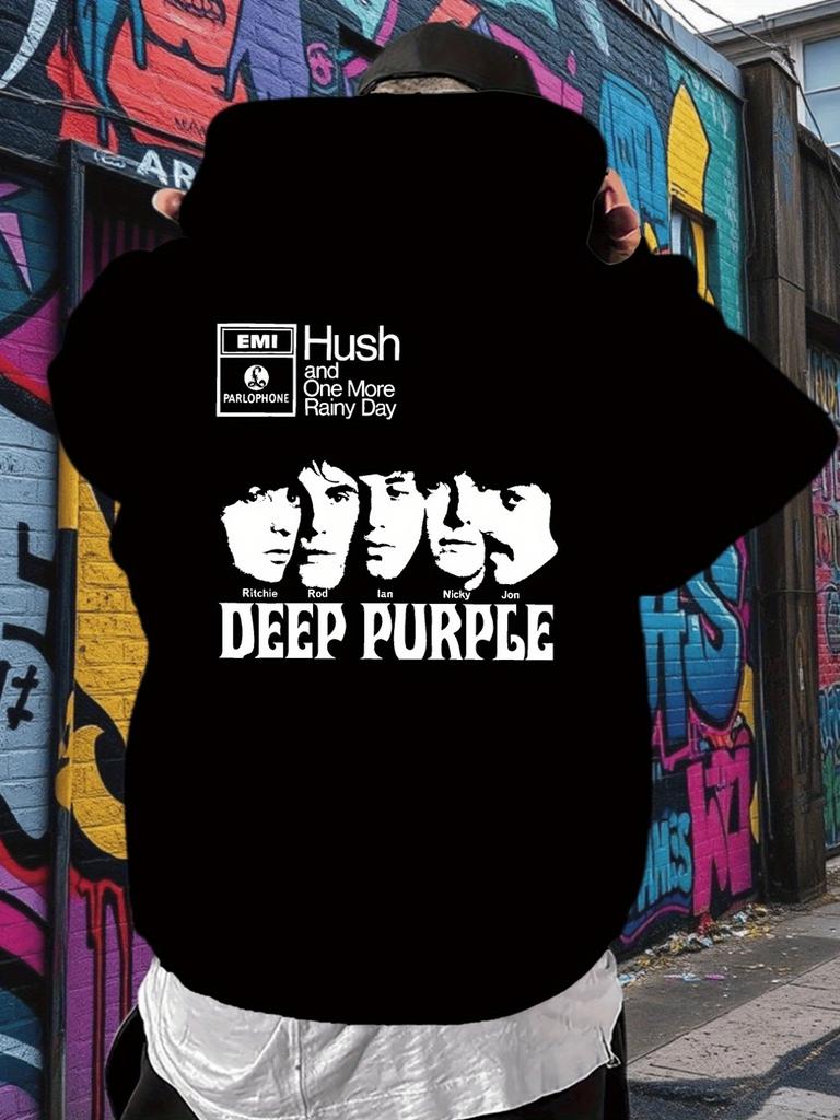 Deep Purple Heavy Metal Band hoodie - Black Graphic Sweatshirt with Official Deep Purple Faces Design
