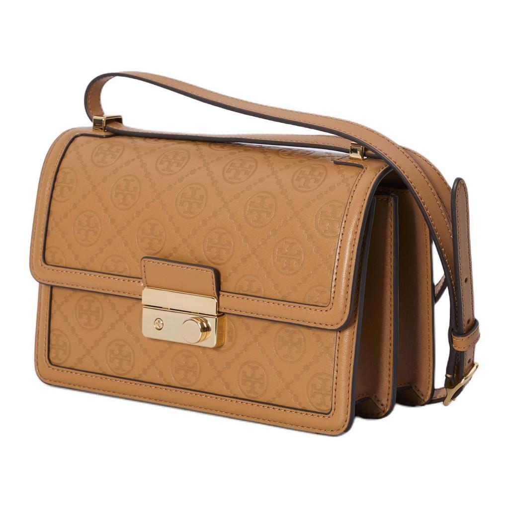 Tory Burch T Monogram Embossed Leather Tote Crossbody Shoulder Bag Women bags Light-Brown 160210200
