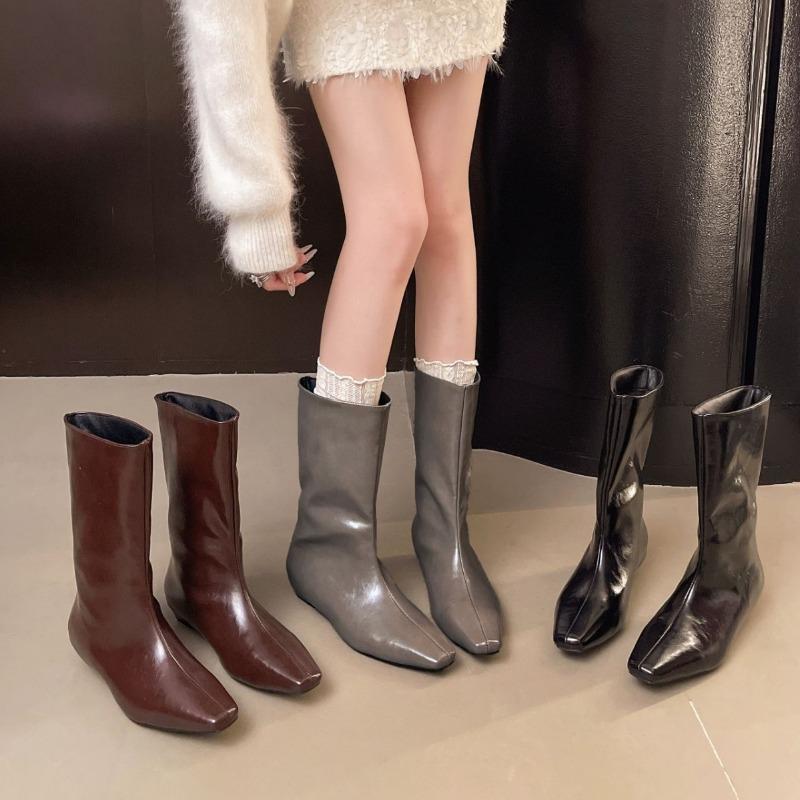 Designer Street Style Pointed End Women Mid-Calf Boots Fashion Slip On Internal Eevation Ladies Concise Long Botas De Mujer