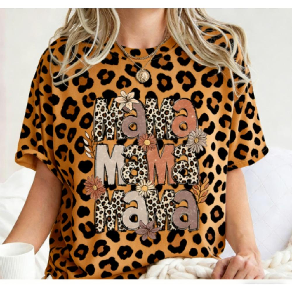 Funny Leopard Mama Colorful Print Kids Short Sleeves T-Shirt Loose Casual Summer Outdoor Street Boy and Girl Tees Tops