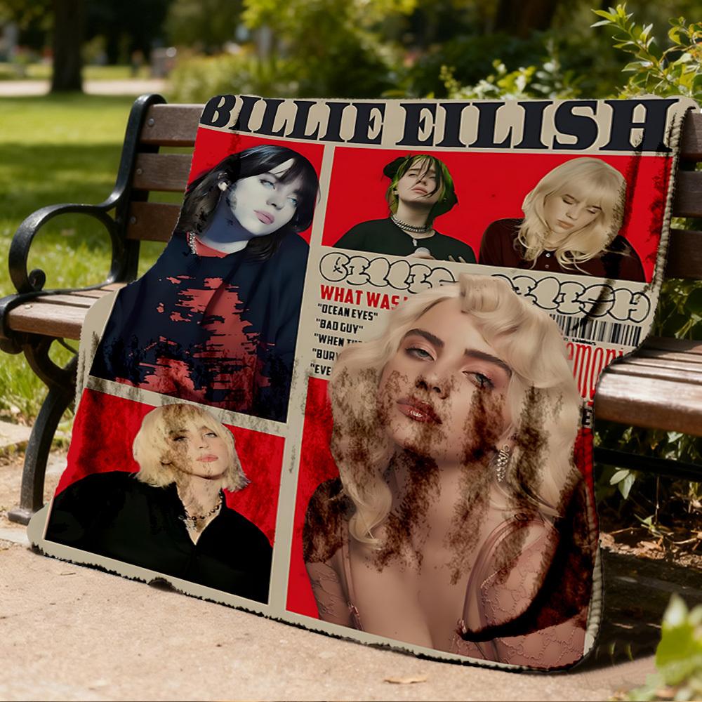 1 шт. Фланелевое одеяло Billie Eilish для улицы, Уютное и теплое, Мягкое, Игривый дизайн, Для сна, Кемпинга,