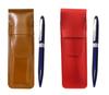 Тонкий пенал из воловьей кожи, красно-коричневый, набор, прочная металлическая вращающаяся шариковая ручка, синий ASCR-TK23-L