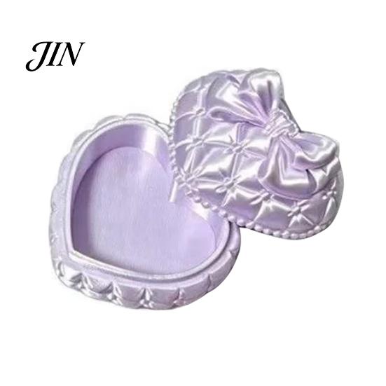 3D Printed Jewelry Organizer Print Heart Storage Box, with Satin Simulation Texture, Bow Anti-tangle Design Macaron Organizer, Portable for Necklaces