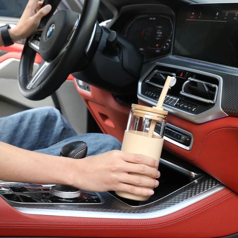 Silicone Glass Cup With Lid and Straw withProtective Sleeve Iced Coffee Glasses  Smoothie