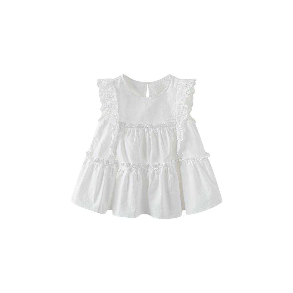 [Pure Cotton] Mini Balabala Girls' Short Sleeve Shirt Sweet Short Sleeve Lace Top 2026 Summer