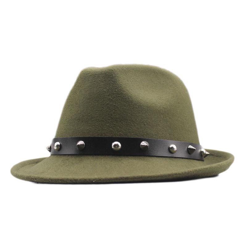 Autumn and winter woolen hat British wind lady curled top hat fashion black rivet temperament hat jazz hat