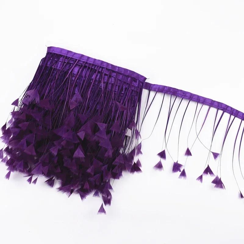 2Meters Colored Turkey Feathers On Tape Tassel Fringe Trim Decoration White Black Ribbon Sewing Dress Flecos Handicrafts Decor