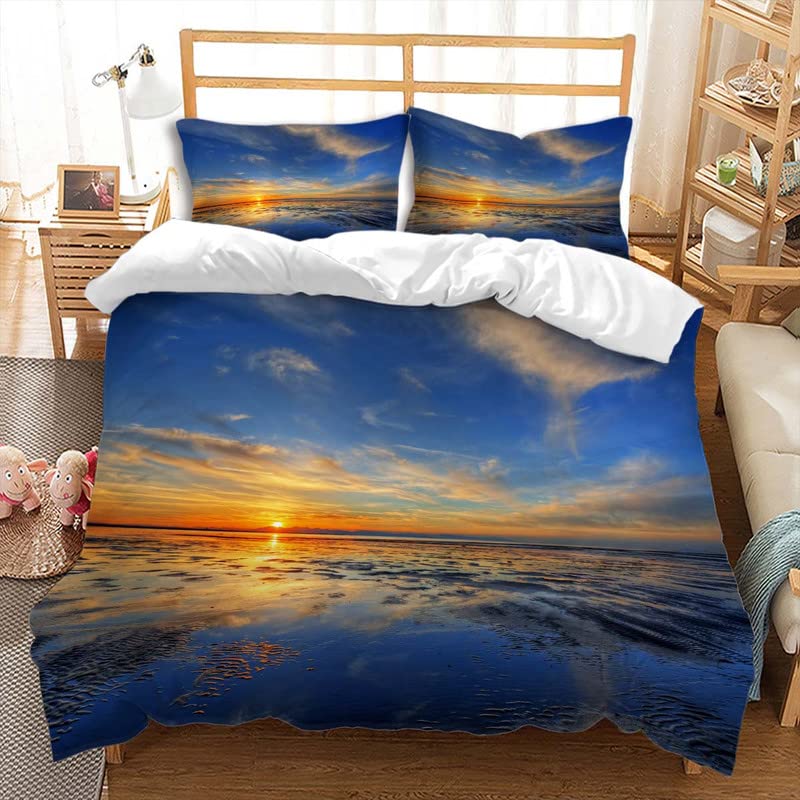 Sunrise Sunset And Sea Duvet Cover Sets For Teens Lightweight Quilt Covers Sea Coastal Nature Pattern Bedding Set Bedroom Decor