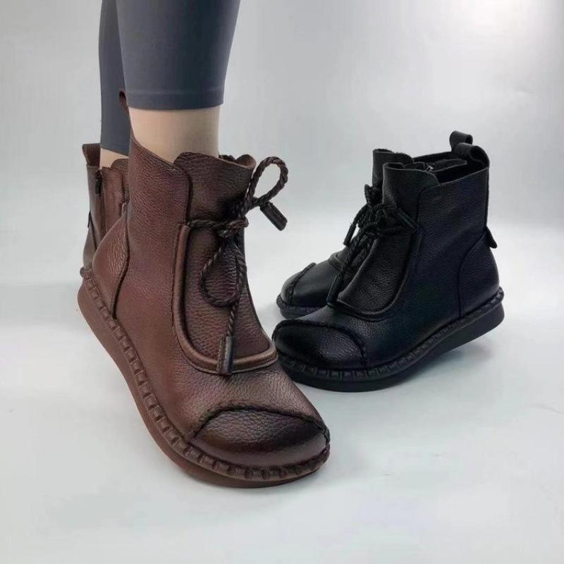 Short boots women's winter women's two cotton flat-bottomed non-slip women's shoes soft leather mother shoes velvet boots
