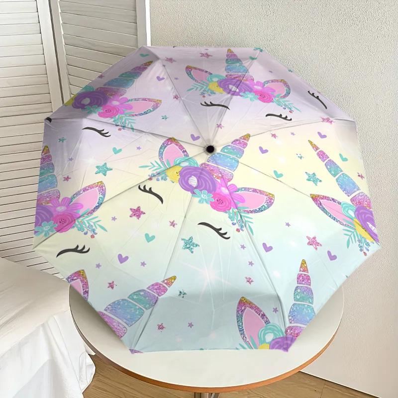 1PC Unicorn Flowers Umbrella-8-Rib Reinforced Portable Folding Travel Suitable for All Seasons Outdoor Daily Use-G322